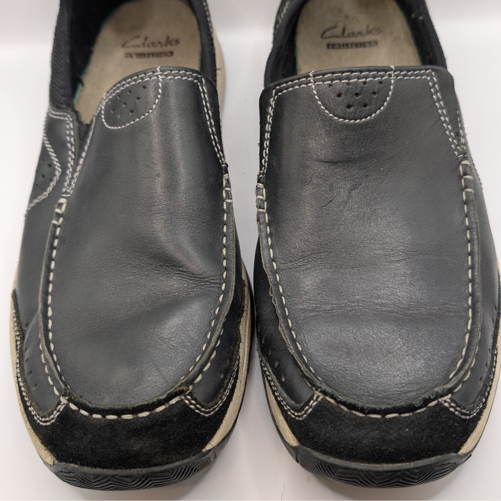 Clarks Bendables Black Leather Suede Toe Slip On Loafers Shoes Size 11